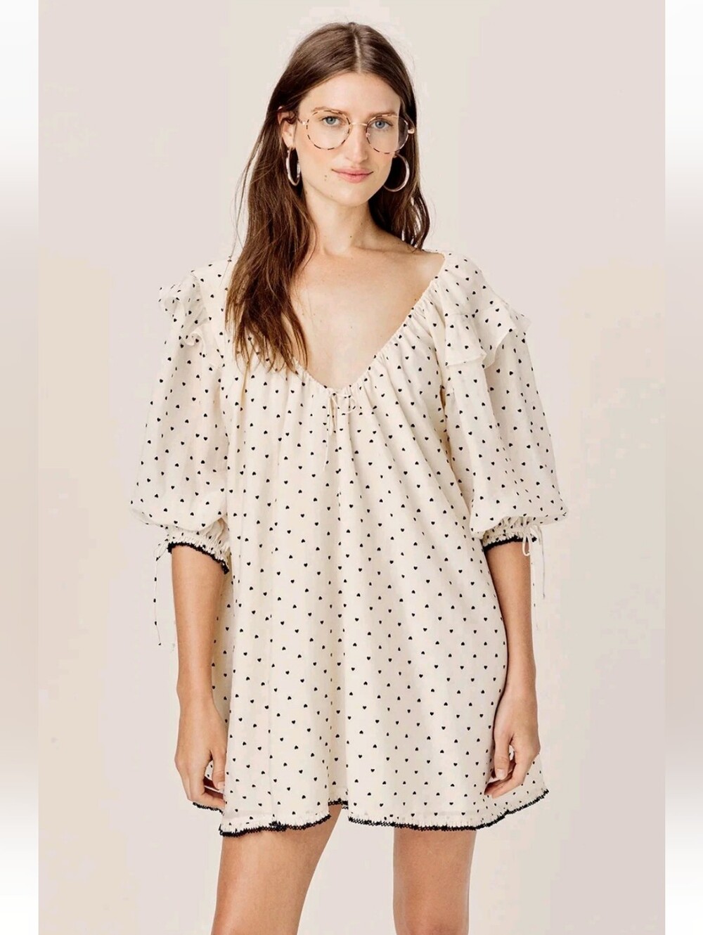 For Love & Lemons Eden Mini Dress Breezy Cream Cotton Voile Tent Dress Womens S